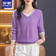 羅蒙春秋薄款針織衫女長(cháng)袖上衣2025新款v領(lǐng)大碼氣質(zhì)假兩件毛衣打底衫 紫色 L 【建議110-120斤】