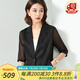 金菊真絲香云紗小西裝2025春夏季純色中袖100%桑蠶絲女式短款外套薄款 黑色 L