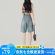 蘿美醬復(fù)古牛仔褲五分褲女短褲夏季2025新款高腰直筒顯瘦淺色闊腿褲中褲 懷舊藍(lán)牛仔五分褲 L