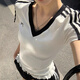 妙奕嘉 棉質(zhì)白色短袖t恤女夏季2025新款修身v領(lǐng)正肩t恤衫上衣半袖打底衫 棉質(zhì)甜酷蝴蝶結(jié)V領(lǐng)短袖【白】 L 【建議100-115斤】