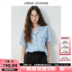 VEGA CHANG短袖襯衫女2025新款夏季時尚休閑豎條紋翻領(lǐng)微落肩襯衣 淺水藍 S