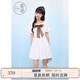 紫涵（ZIHAN）紫涵撞色蝴蝶結(jié)方領(lǐng)連衣裙女2025年夏季新款甜美減齡收腰顯瘦短裙 白底印花 L