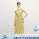 范思藍(lán)恩扶柳煙綠新中式旗袍連衣裙女夏裝假兩件拼接肌理感裙子 芥末黃 S （正碼正拍，卡碼拍大）