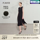 AMII七夕禮物2025春極簡(jiǎn)優(yōu)雅小黑裙收腰中長(zhǎng)無(wú)袖A擺微彈設(shè)計(jì)感連衣裙 黑色 M