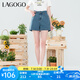 lagogo復(fù)古水洗直筒牛仔褲女拉谷谷夏季新款高腰顯瘦休閑百搭短褲 淺牛仔藍(lán)(N7) M