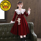 G.duck女童公主裙秋冬2024新款洋氣12歲兒童長(cháng)袖裙子秋季女孩紅色連衣裙 Q03酒紅色加絨 150 cm適合身高140-150cm9-10歲