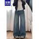 羅蒙（ROMON）復(fù)古高腰直筒牛仔褲女2025新款夏季胖mm寬松顯瘦梨形身材闊腿褲子 藍(lán)色 L -105-115斤