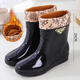 雨鞋女款時(shí)尚中筒外穿加絨保暖水鞋防滑防水雨靴耐磨工作軟底膠鞋 黑色加可拆絨襪 拍比平時(shí)大一碼 37