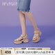 真美詩(shī)（Joy&peace）小豆腐夏新款羊皮魔術(shù)貼運(yùn)動(dòng)厚底面包膨脹感涼鞋女A2713BL4 杏色 36