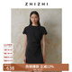 致知ZHIZHI 躍蕩婷 純色連衣裙女2025新款高彈別致褶皺設計感短裙 黛黑 XS