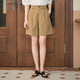 茵曼（INMAN）設計感高腰短褲夏橡筋松緊腰遮胯直筒休閑褲女 卡其色-新 S