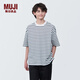 無印良品（MUJI） 男式 水洗 粗棉線 圓領(lǐng) 五分袖T恤 男士打底衫男款短袖 深藏青色條紋 XL(180/104A)