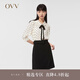 OVV【波點(diǎn)印花】OVV2022春夏新款女裝復古彼得潘領(lǐng)飄帶短袖休閑襯衫 米白花紋04 XS