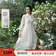 生活在左花仙子2025夏秋新款真絲繡花復(fù)古百搭a字連衣裙女配腰帶 米白色 M