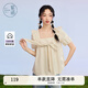 紫涵（ZIHAN）紫涵方領(lǐng)蝴蝶結(jié)小衫女夏季新款甜美寬松顯瘦簡約純棉短袖上衣 米金色 S