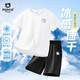 小豬班納男童速干套裝夏季2025款男孩冰絲運(yùn)動(dòng)短袖兒童休閑五分褲兩件套夏
