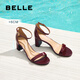 百麗（Belle）復(fù)古一字帶涼鞋女商場同款優(yōu)雅高跟涼鞋D8V1DBY5 酒紅 38 (240mm)