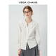 VEGA CHANG長(cháng)袖襯衫女2025新款秋季法式荷葉領(lǐng)蕾絲拼接燈籠袖上衣 茉莉白(襯衫) S