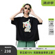 幻走（MOVEUP）2025夏季新款.FUN系列圓領(lǐng)印花抽繩下擺短款T恤女 夜黑 S