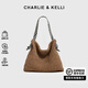 CHARLIE&KELLI CK品牌包包女包2025新款生日禮物女夏編織包小眾手工草編腋下包 卡其色
