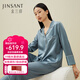 金三塔商場(chǎng)同款真絲睡衣女兩件套100%桑蠶絲寬松情侶絲綢睡衣套七夕禮物 霧霾蘭（重磅19姆米） XL