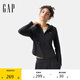 GAP女裝2025春季新款logo彈力羅紋拉鏈連帽長袖T恤常規(guī)上衣729465