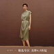 OVV2024春夏新款女裝22MM彈力雙喬桑蠶絲一字領(lǐng)落肩袖連衣裙 軍綠（凈色）13 M