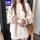 羅蒙（ROMON）慵懶風(fēng)復(fù)古加厚毛衣女秋冬新款寬松外穿設(shè)計(jì)感小眾麻花針織衫上衣 杏色 均碼 -80-135斤