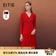 愛特愛（EITIE）v領(lǐng)通勤收腰百褶純色連衣裙顯瘦秋季新款氣質(zhì)百搭A(yù)字裙6707420 紅蔓61 L 165