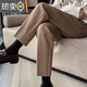 葭安秋冬季加絨加厚高腰顯瘦直筒毛呢西裝褲女寬松百搭正裝九分煙管褲 卡其色 XL (建議120-130斤)