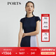 PORTS寶姿 商場(chǎng)同款新品女裝短袖拼色百褶連衣裙LL8D093KWT003 丈青 L (8)