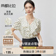 尚都比拉時(shí)尚氣質(zhì)優(yōu)雅雪紡衫女夏季撞色波點(diǎn)荷葉領(lǐng)短袖上衣 白底黑點(diǎn) L 