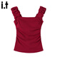 :CHOCOOLATE it吊帶背心女純色辣妹純欲修身顯瘦夏季新款無(wú)袖上衣 紅色 均碼