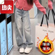 vnxifm加絨加厚彎刀牛仔褲女冬季新款大尺碼胖mm梨形身材小個子闊腿拖地 水洗藍(lán)加厚【高質(zhì)量版】 加絨 L 建議108-118斤