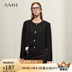 AMII2025秋新款優(yōu)雅氣質(zhì)圓領(lǐng)異形扣肌理感香風(fēng)短外套女墊肩上衣 黑色 160/84A/M