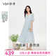 飛鳥和新酒亞麻碎花連衣裙女寬松2025夏季新款長款寬松顯瘦女裙 滿幅圖案淺藍(lán)HPH02 M