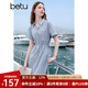 百圖betu女裝2025夏季新款短袖連衣裙廳里廳氣抽繩收腰裙子女2505T70 灰蘭 S