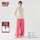 無印良品（MUJI） IDEE 男女通用 棉麻 刺繡 寬版褲 褲子長褲休閑褲無性別男款女款 玫粉色 L (175/80A)