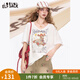 妖精的口袋v領(lǐng)印花短袖t恤女2025年夏季新款寬松休閑顯瘦小眾上衣 幻想白色 L