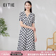 愛(ài)特愛(ài)（EITIE）時(shí)尚黑白棋盤(pán)格收腰真絲連衣裙顯瘦夏新款桑蠶絲女裝6607382 極簡(jiǎn)黑20 S 155