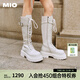 MIO【迪麗熱巴同款】MIO米奧冬加絨保暖長筒靴騎士酷颯瘦瘦靴煙筒靴 米白色 35