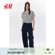 H&M女裝T恤2025夏季新款寬松圓領(lǐng)簡(jiǎn)約柔軟汗布棉質(zhì)短袖上衣0963662 奶油色/條紋 M 165/96
