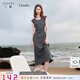 IBUDU2025夏季新款無袖高腰收腰連衣裙休閑T恤裙長裙女 深邃灰 S 155/80A