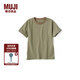 無印良品（MUJI）大童天竺編織圓領短袖T恤童裝打底衫兒童25年春季 CB1O1A5S 卡其色條紋 130 /64A