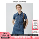 VEGA CHANG牛仔連衣裙女2025新款夏季通勤休閑可調(diào)節(jié)收腰百搭短裙 復(fù)古藍(lán) S