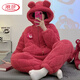 浪莎三層夾棉睡衣女冬拉鏈珊瑚絨加厚加絨連帽家居服夾棉襖套裝可外穿 2023拉鏈款-草莓熊玫紅色夾棉 M 建議80-100斤