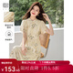 熙世界sllsky新中式印花連衣裙2025夏裝新款東方簡(jiǎn)奢風(fēng)高端國(guó)風(fēng)改良旗袍裙子 月牙杏 L
