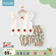 優(yōu)奇嬰兒夏裝女寶寶嬰幼兒洋氣碎花小套裝嬰兒衣服一歲小女孩夏季衣服 夏日小草莓 80