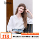 百圖betu女裝2025春季新款襯衫V領(lǐng)法式重工蕾絲花邊七分袖襯衫2502T83 白色 L