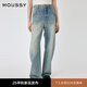 moussy 2025春季新品美式復(fù)古彎刀牛仔褲闊腿褲女010ISS11-2181 111淺藍(lán)色 L